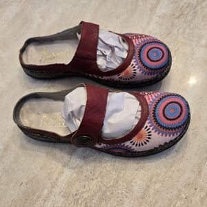 Rieker Red Leather And Pink Embroidered Mules Size 38